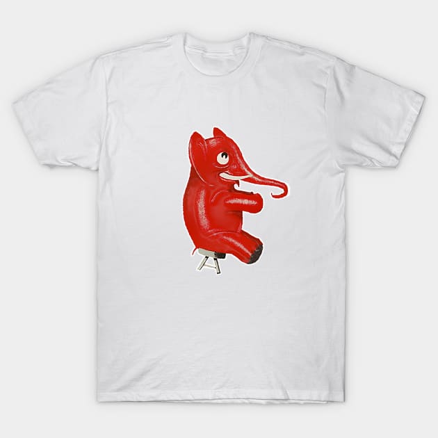 Red elephant sitting on a stool T-Shirt by Marccelus